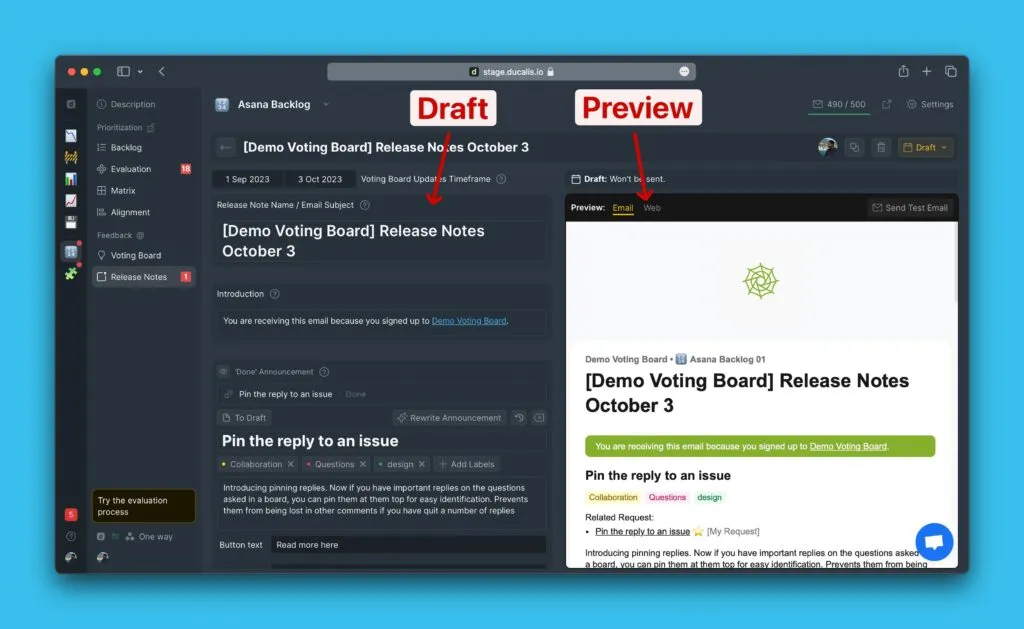 Панели черновика и превью