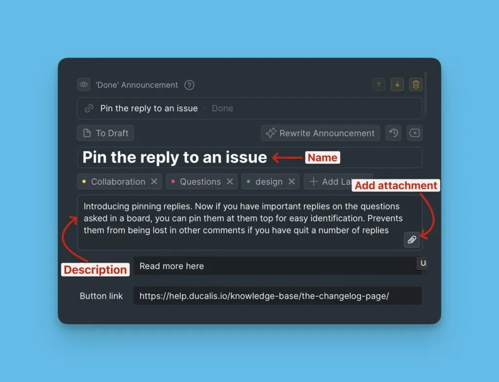 Поля названия и описания