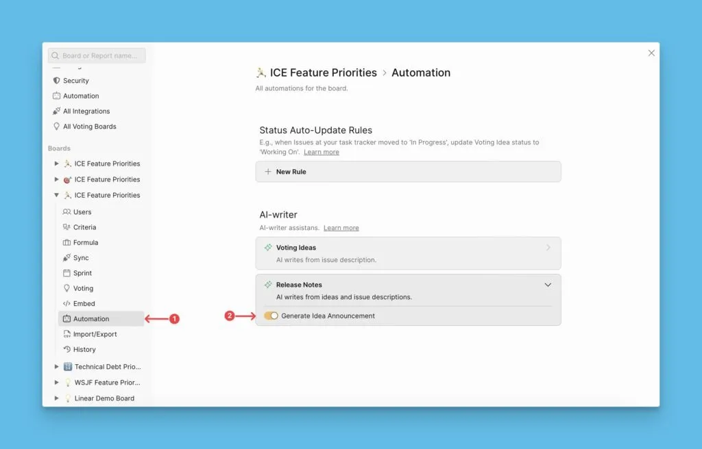 Настройки автоматизации AI-ассистента