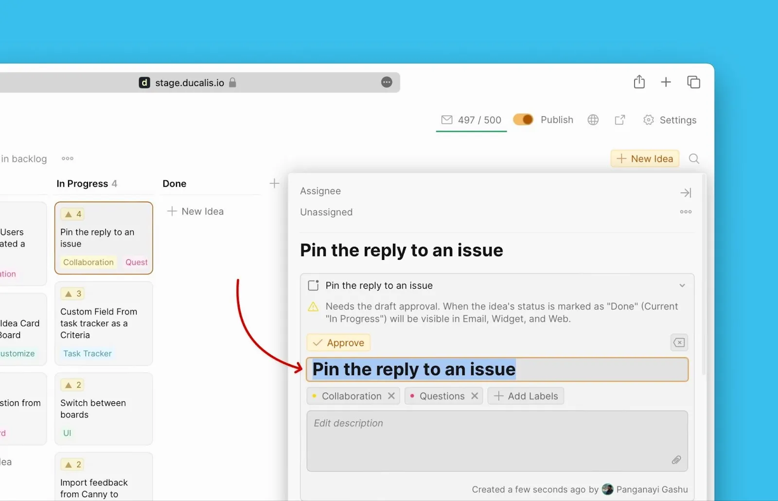 Редактирование заголовка анонса