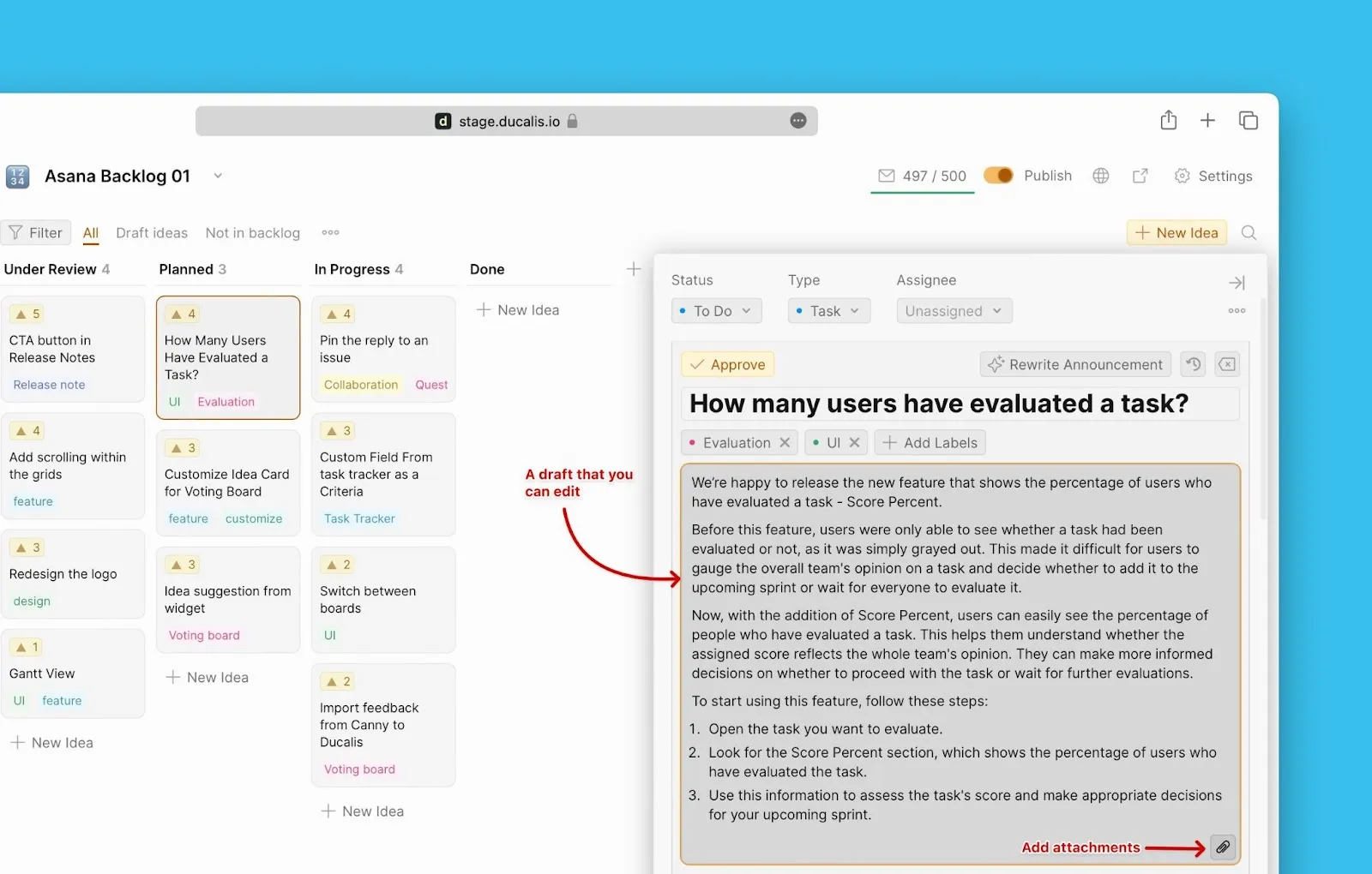 Редактирование черновика анонса