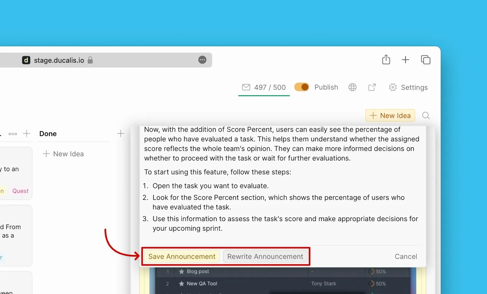 Просмотр анонса, сгенерированного AI-ассистентом