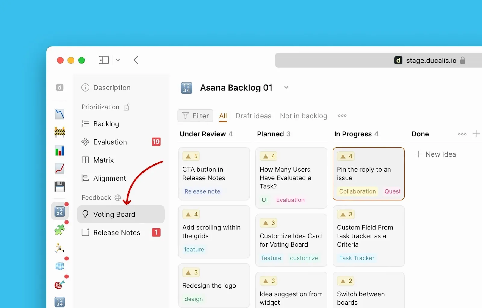 Навигация к Доске идей в боковой панели