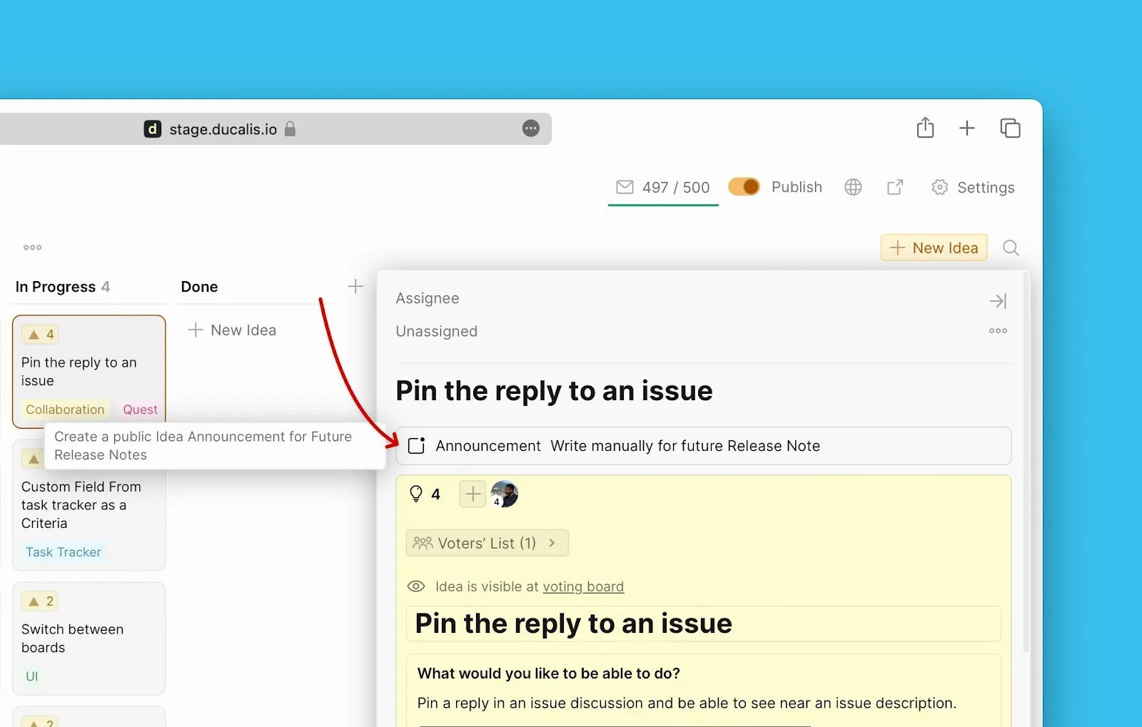 Блок анонса на карточке Идеи