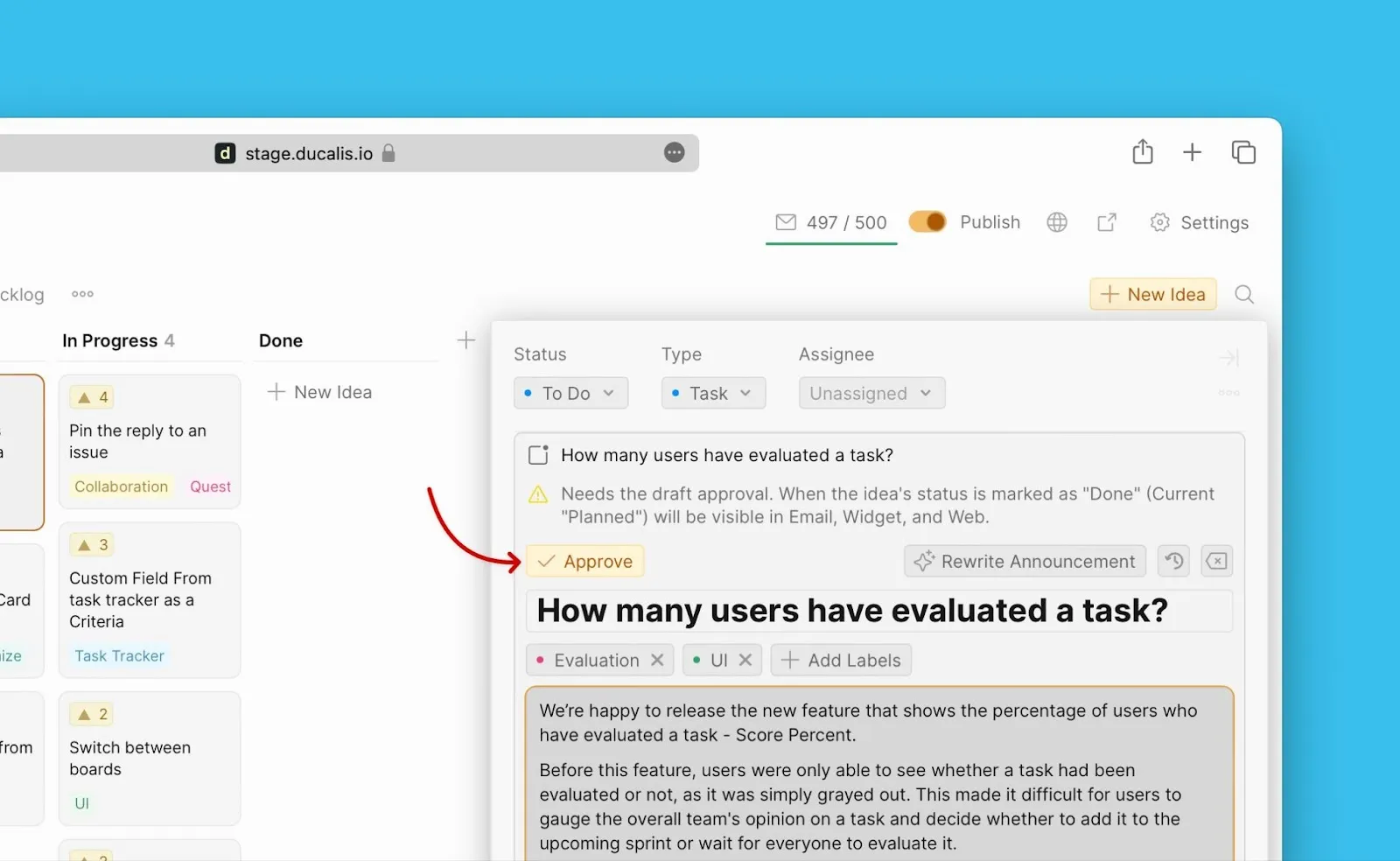 Одобрение анонса, сгенерированного AI-ассистентом