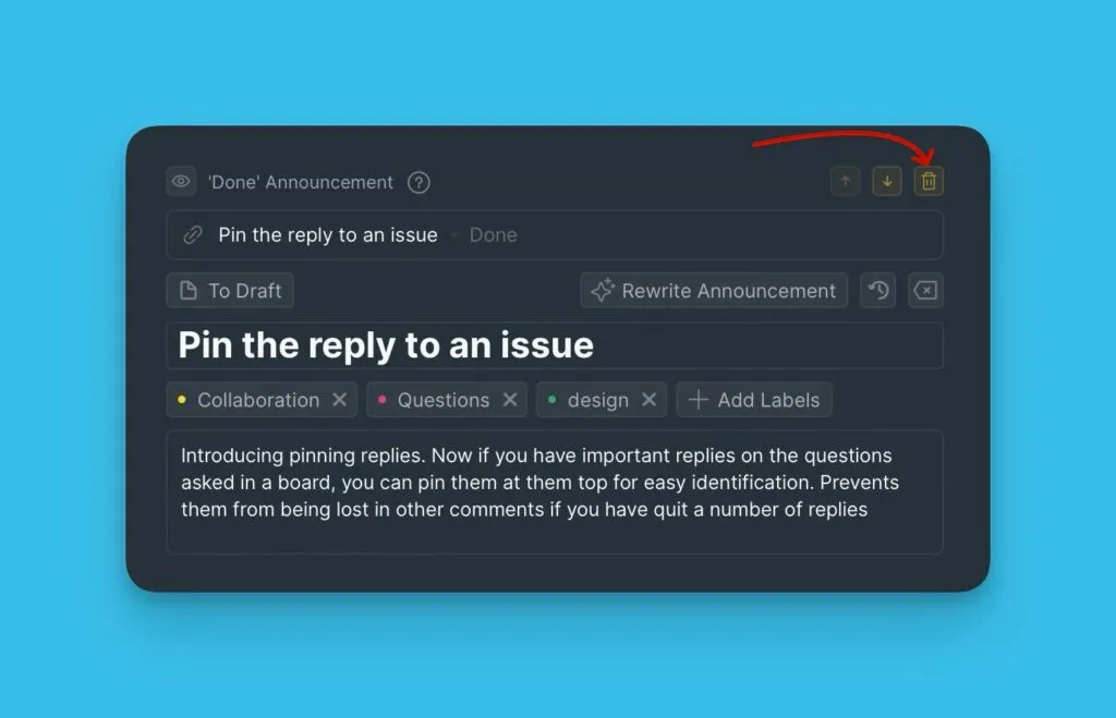 Иконка удаления, появляющаяся при наведении курсора на блок