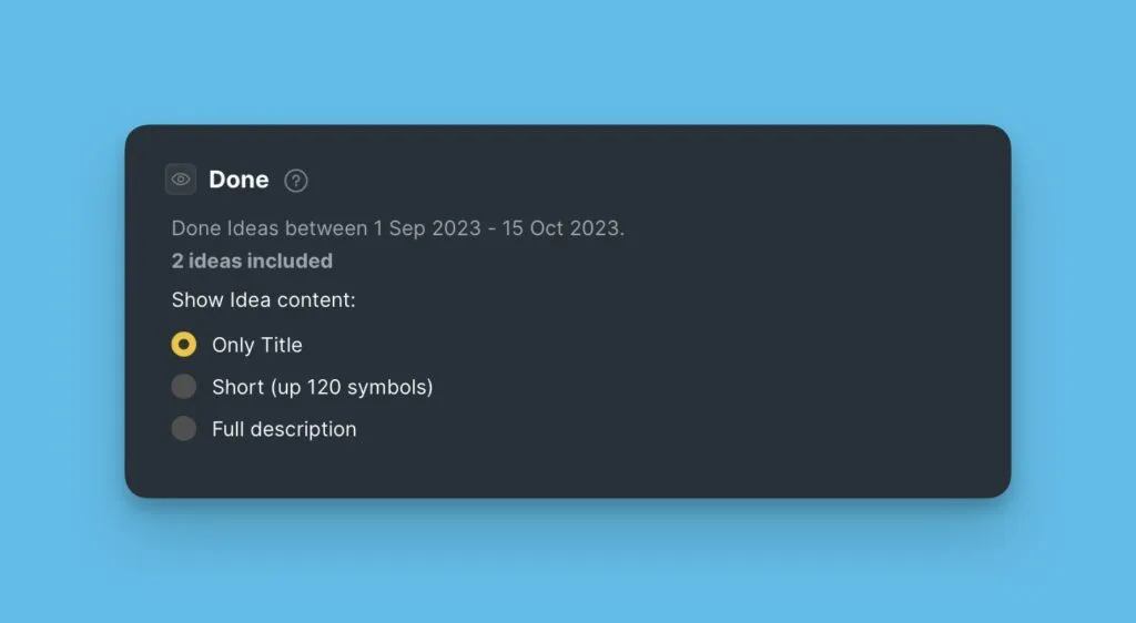 Опции отображения контента для Идей в блоках статусов