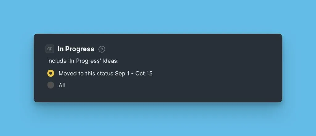 Опции выбора Идей для отображения в блоках статусов
