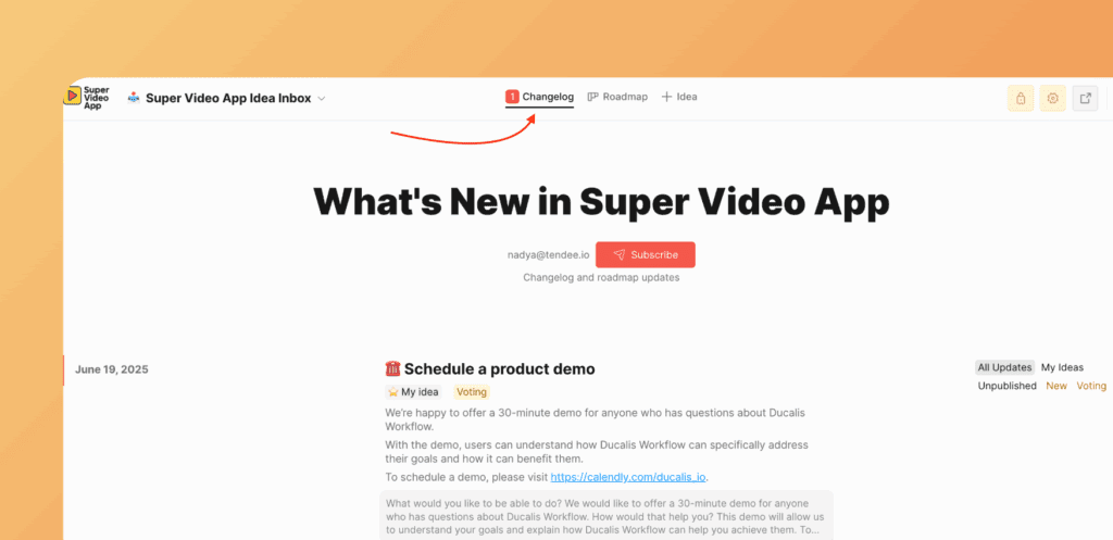 Расположение вкладки Ченджлог