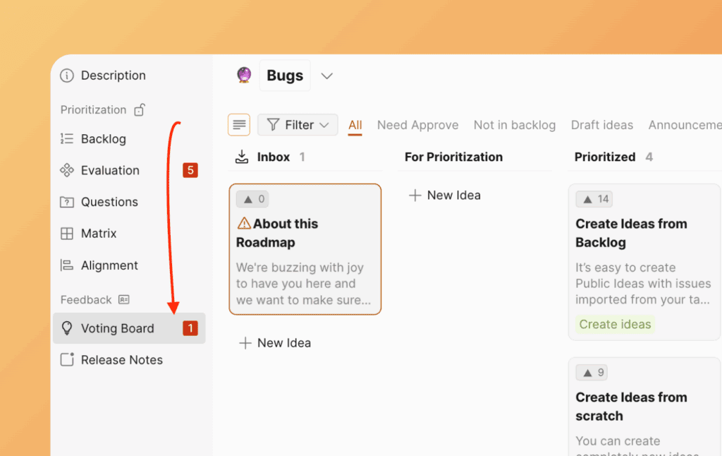 Расположение меню Доски идей