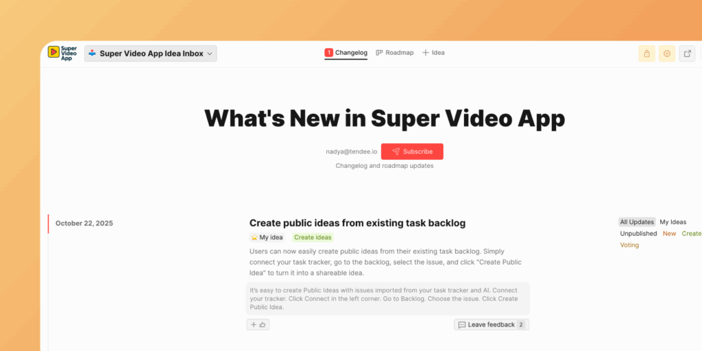 Анонс виден на странице Ченджлога