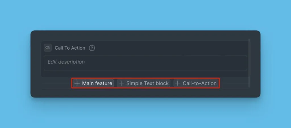 Меню добавления блока