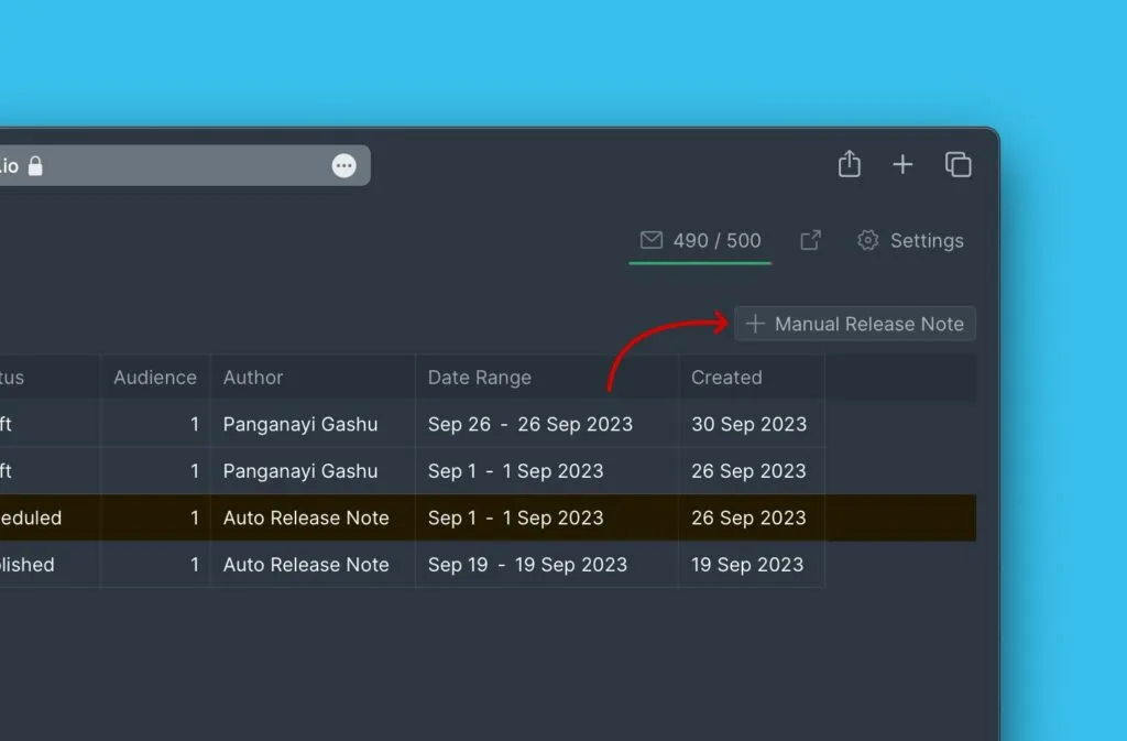 Кнопка Manual Release Note
