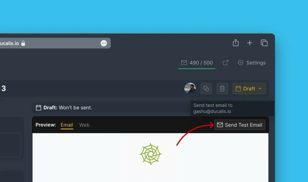 Кнопка отправки тестового письма