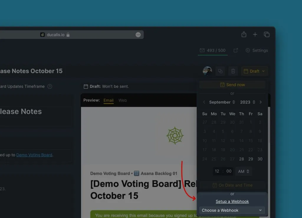 Настройки вебхука