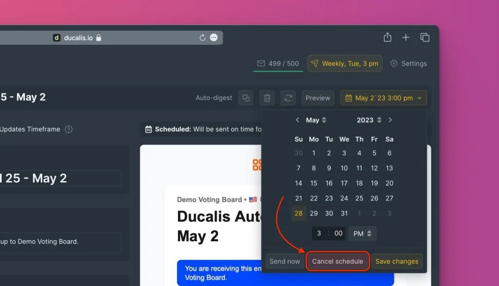 Кнопка отмены расписания