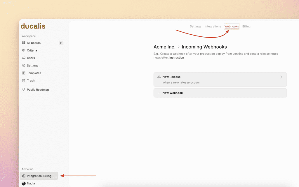 Меню настроек организации