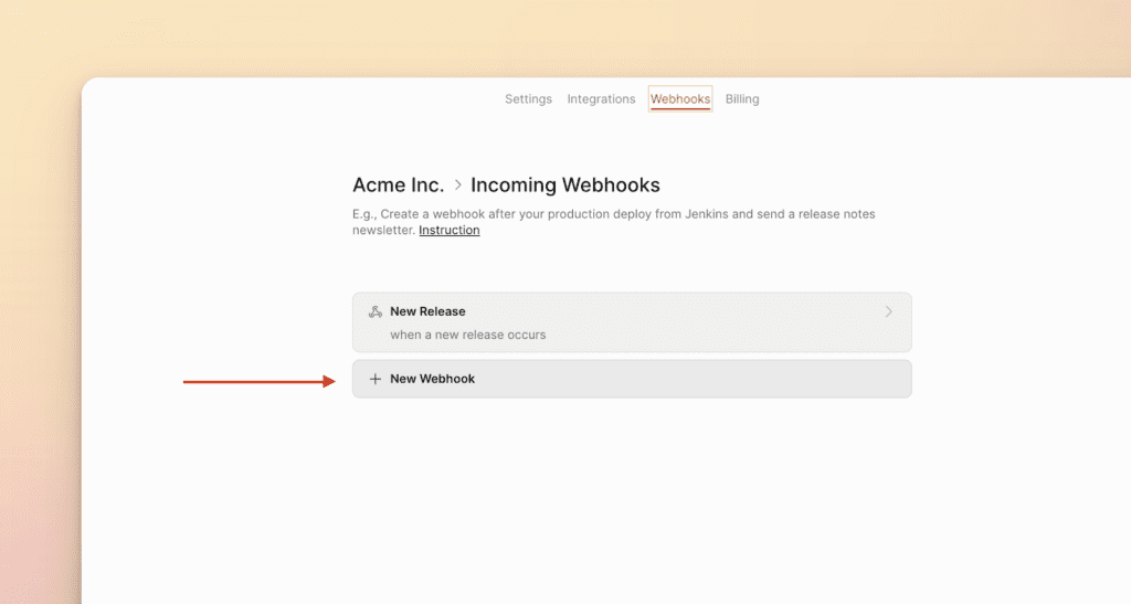Кнопка Новый Вебхук