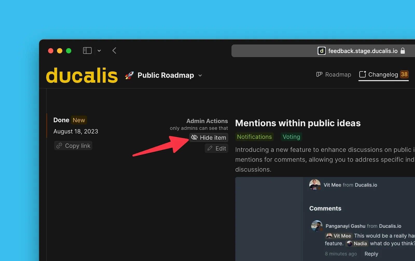 Опция скрыть анонс