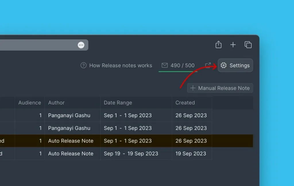 Переключатель настроек автоматических Релиз ноутсов