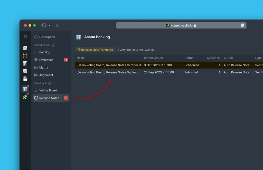 Расположение меню Релиз ноутсов