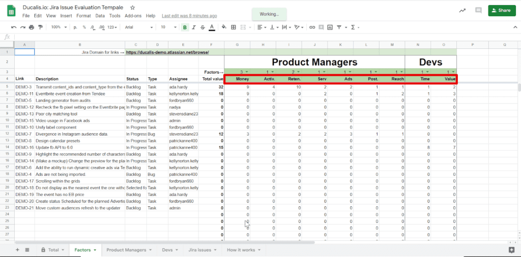 Настройте критерии во вкладке Factors