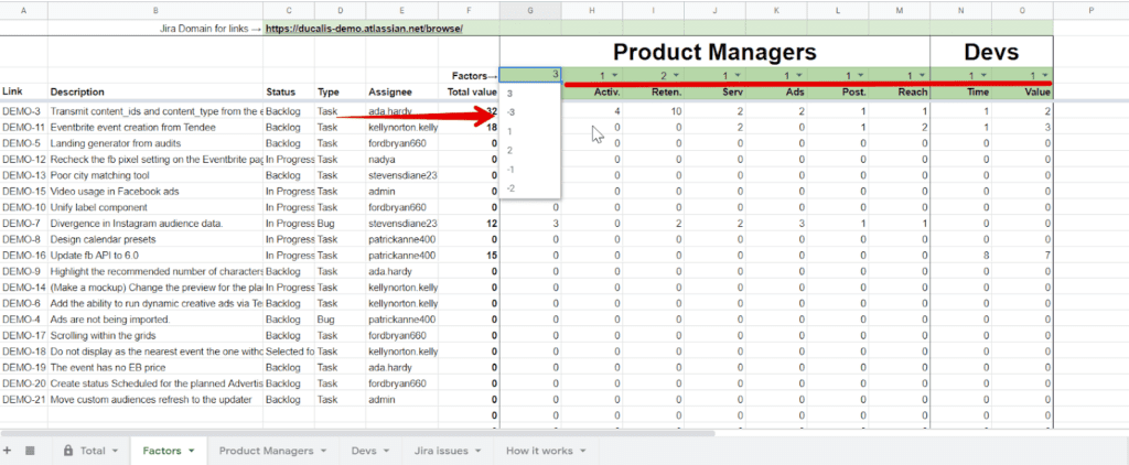 Установите веса критериев от -3 до 3