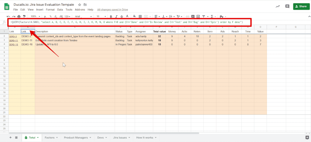 Расположение формулы во вкладке Total