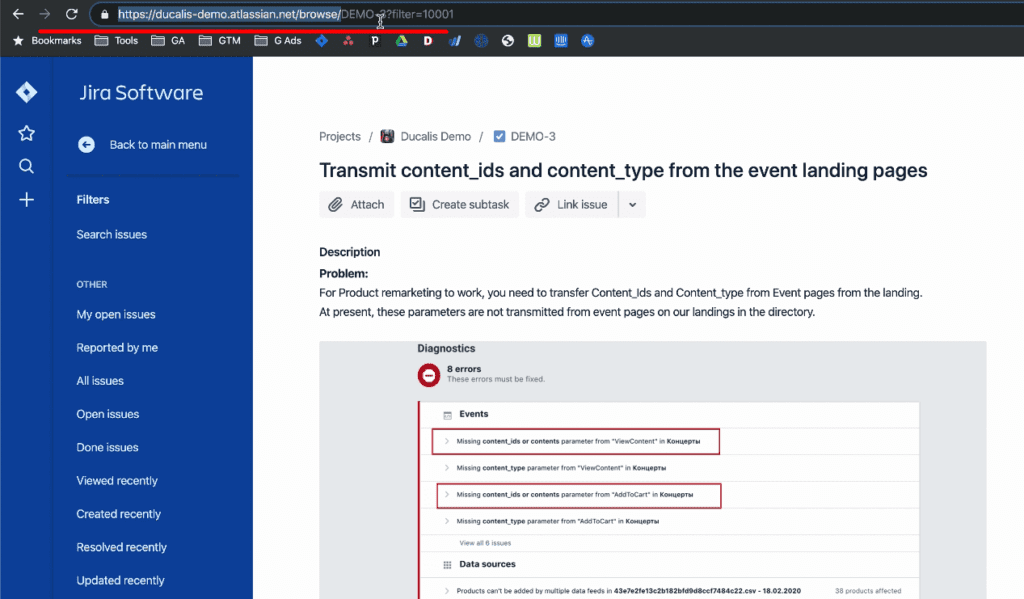 Скопируйте доменную ссылку Jira