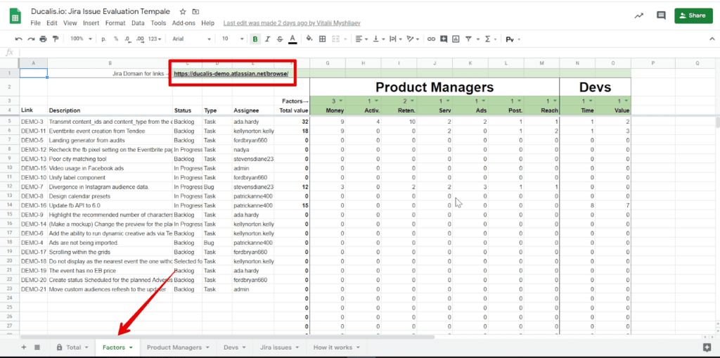 Добавьте доменную ссылку Jira во вкладку Factors