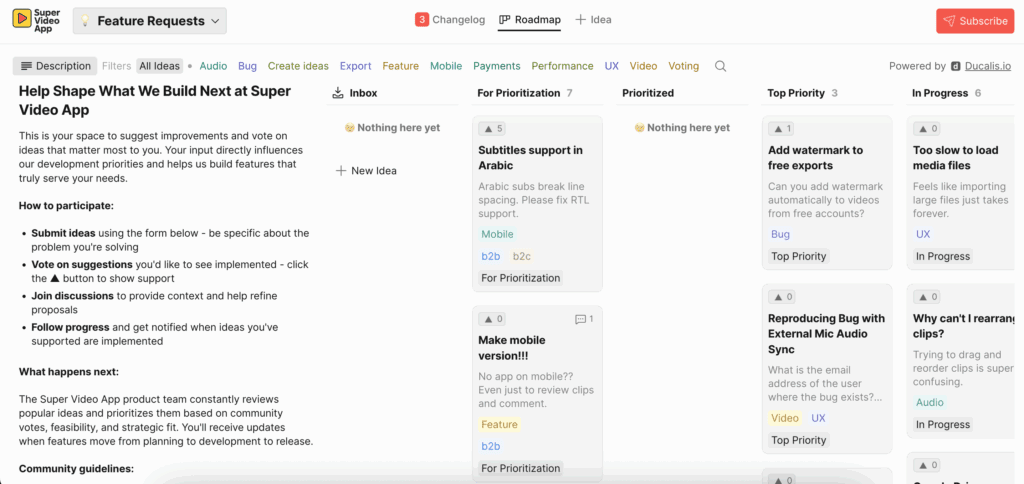 Вид публичной Доски идей