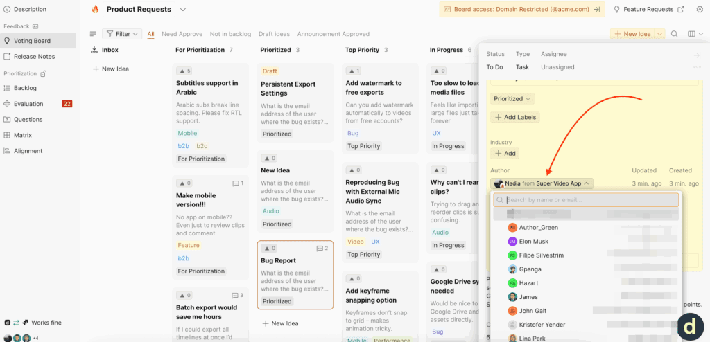 Назначение автора идеи