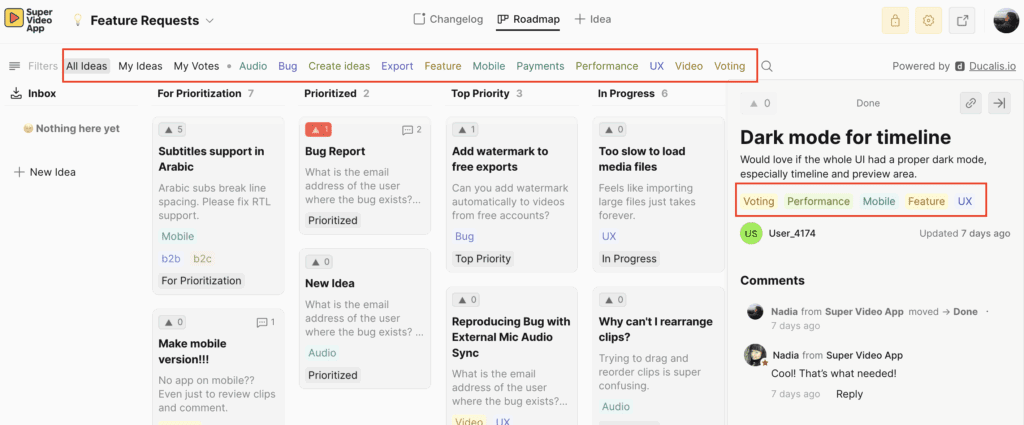Метки, отображаемые на публичной Доске идей