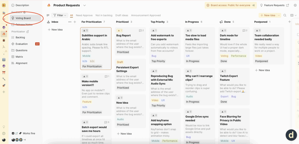 Доступ к роадмапу изнутри аккаунта продукта
