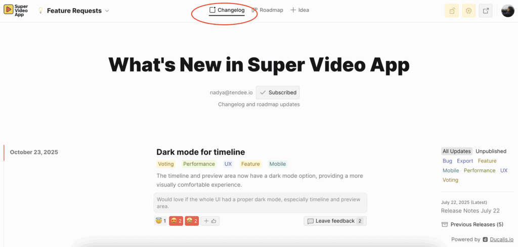 Пример ченджлога с обновлениями продукта