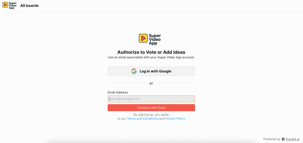 Экран входа на приватной Доске идей