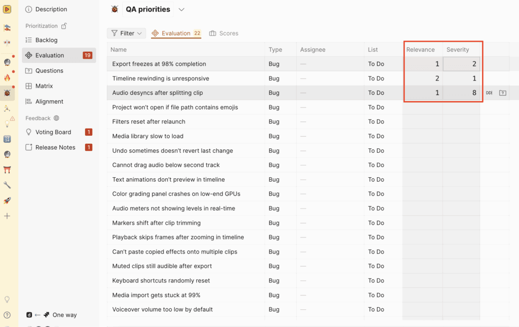 Вид оценки с колонками критериев
