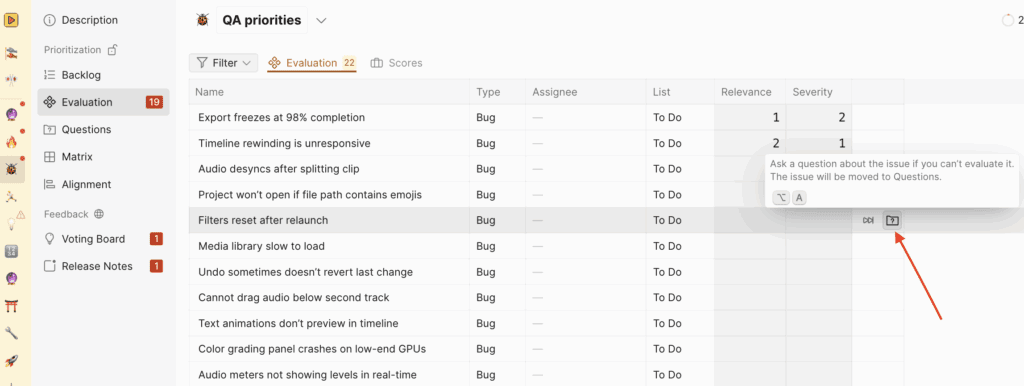 Иконка вопроса и интерфейс выбора пользователя