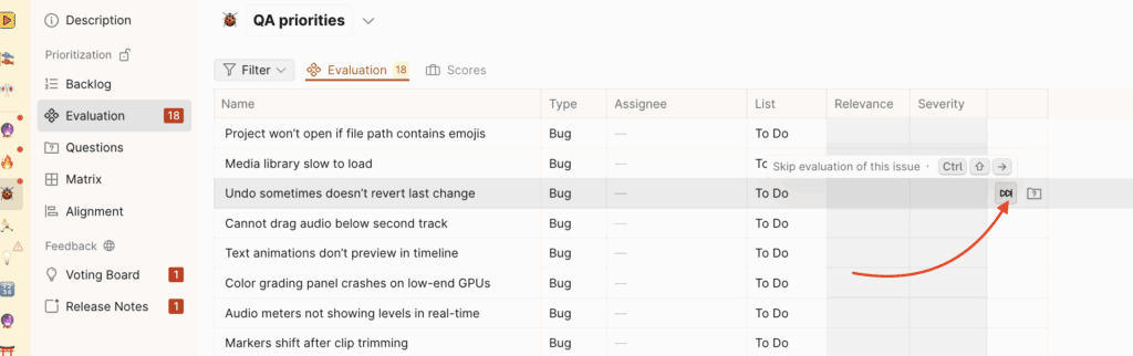 Иконка пропуска для перемещения задачи во вкладку «Оценки»