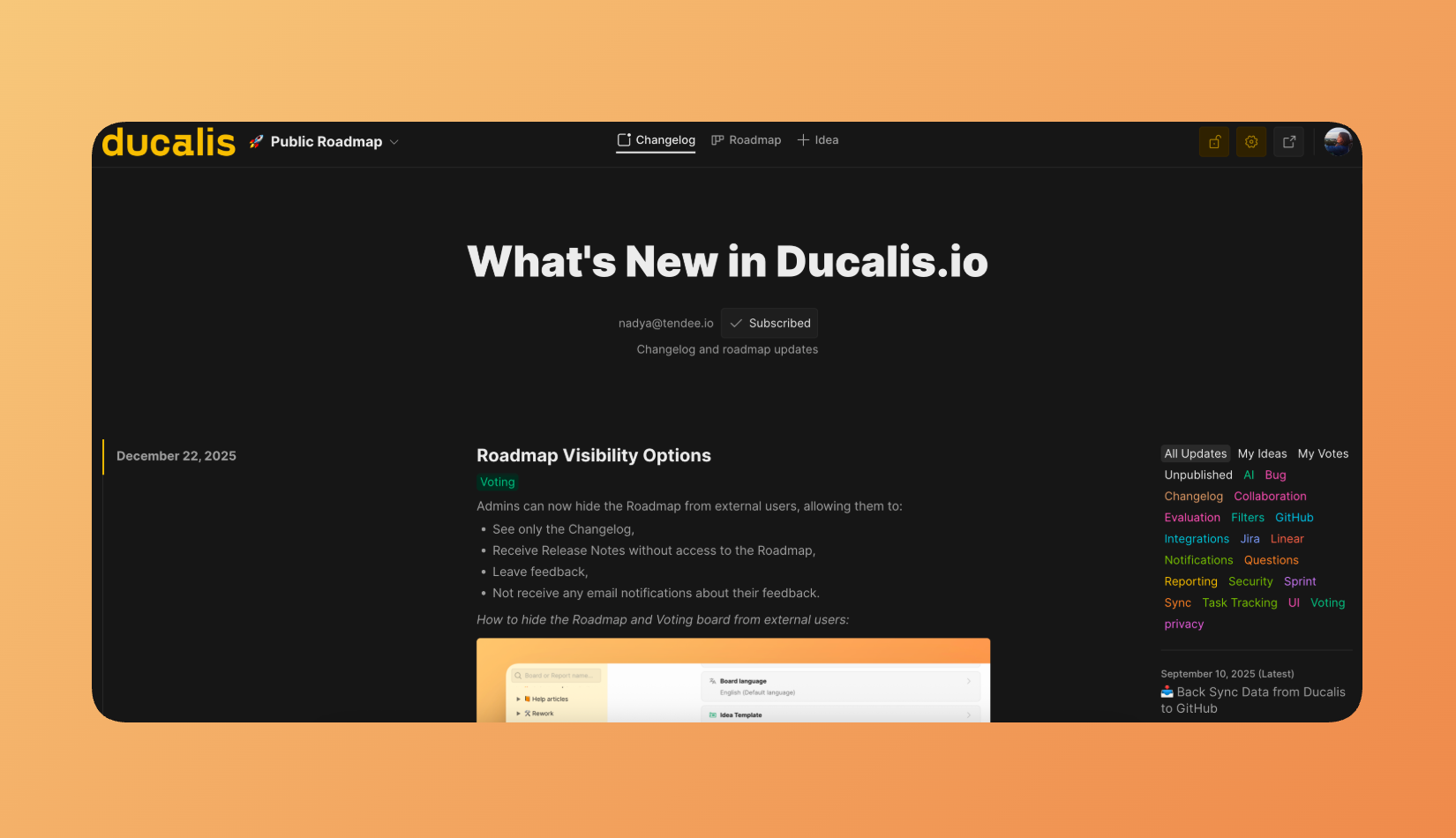 Пример страницы ченджлога