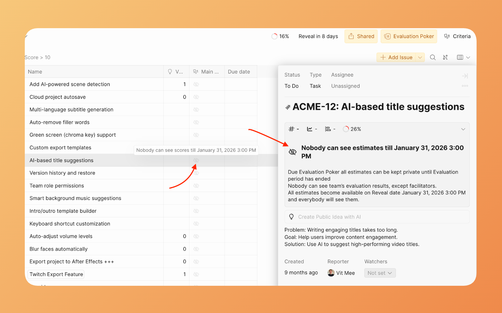 Пример того, как оценки скрыты