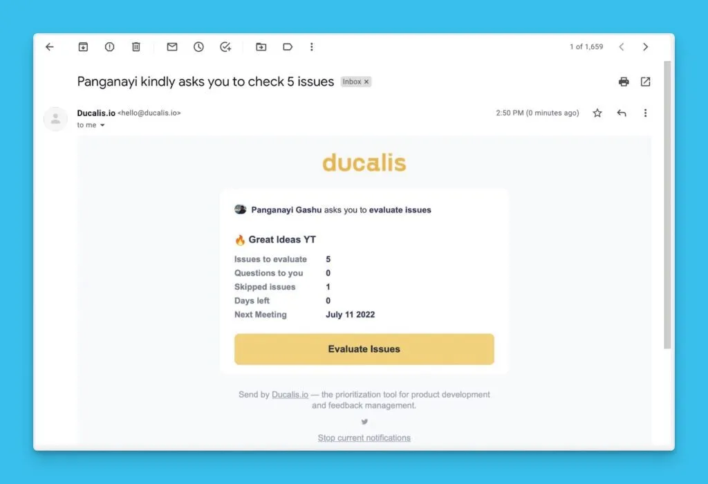 Email-уведомление с отчётом о прогрессе оценки