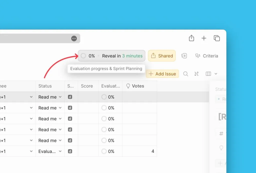 Расположение настроек прогресса оценивания и планирования спринтов