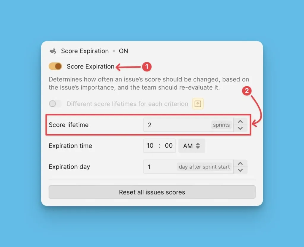 Установка глобального срока действия оценок в спринтах