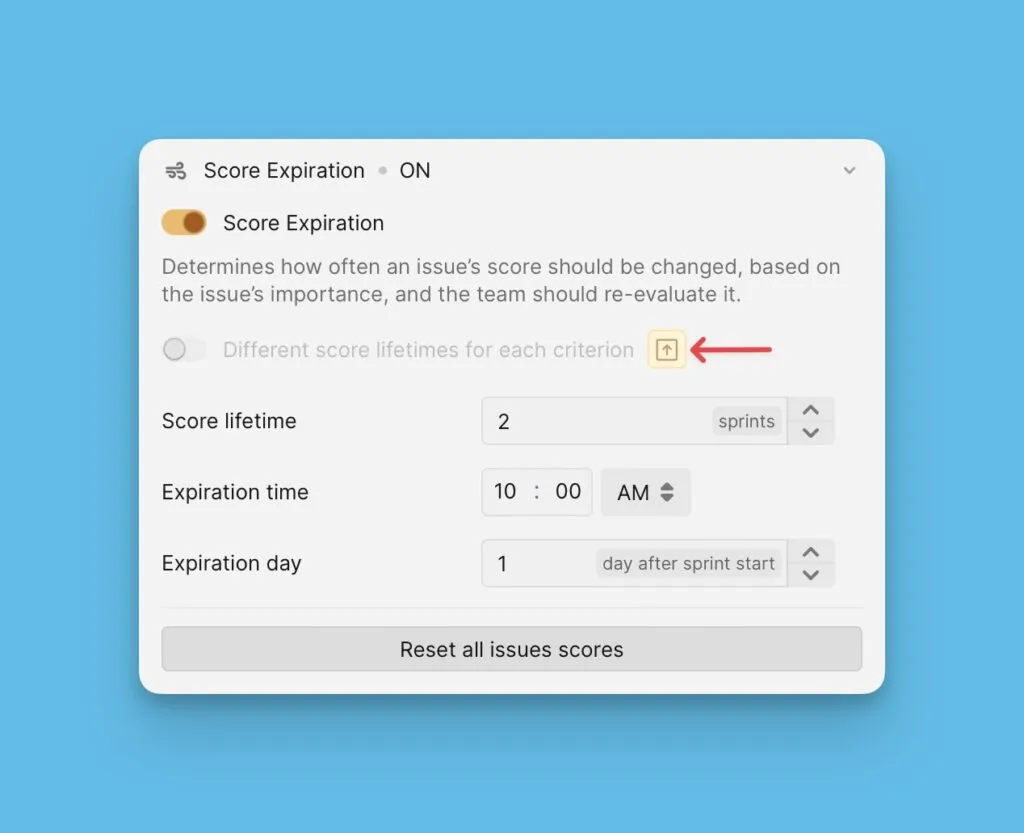 Функция срока действия оценок для каждого критерия