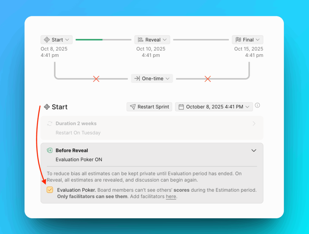 Переключатель режима Scrum Poker для спринта One-time