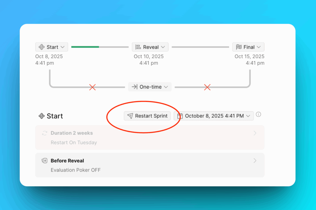 Кнопка Restart Sprint