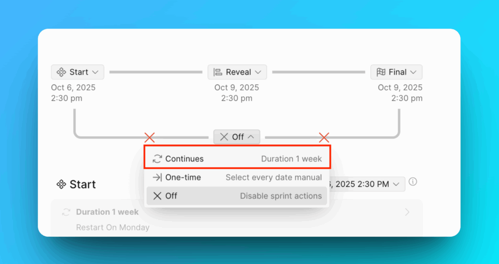 Выбран режим Continuous
