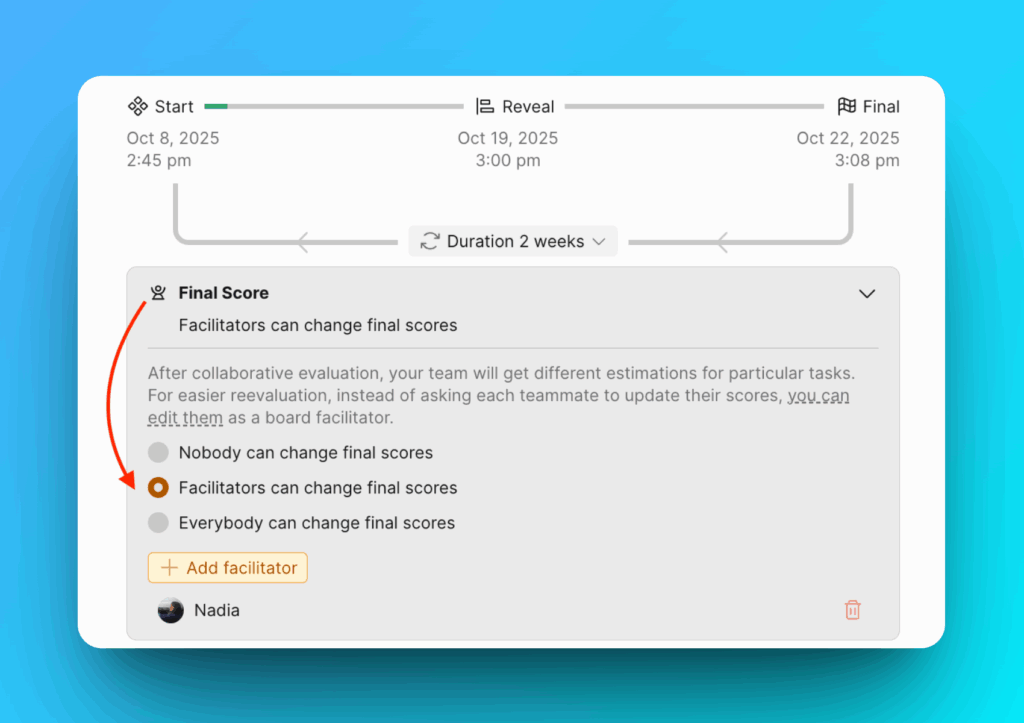 Права на редактирование Final Score для спринта One-time