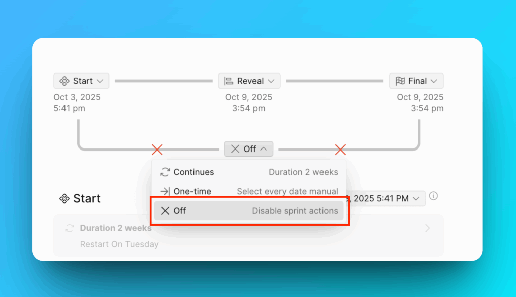 Выбран режим Off